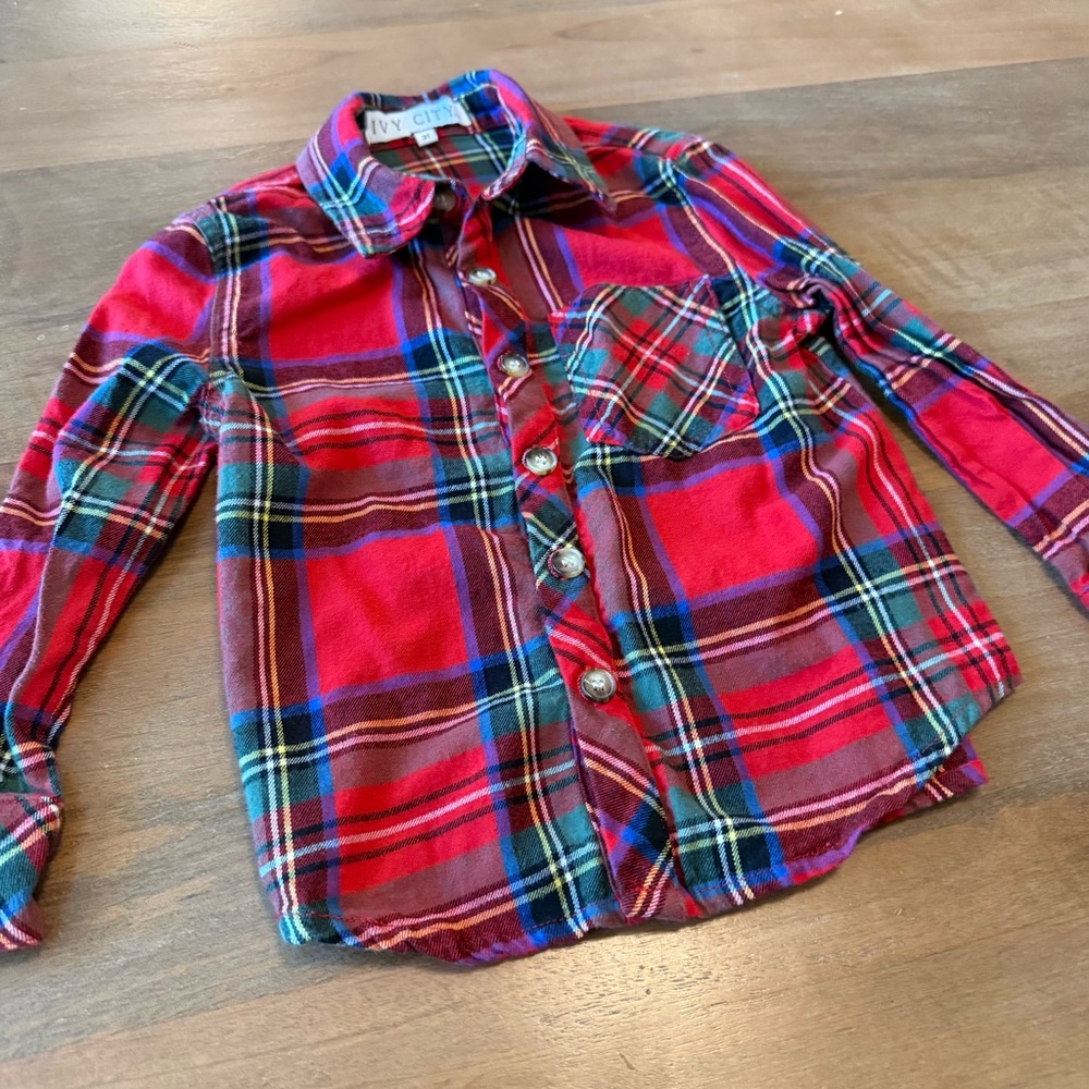 Boys Red Plaid Shirt and Blue Jeans Set - 3T holiday Christmas festive 🎄❄️ - Picture 3 of 6